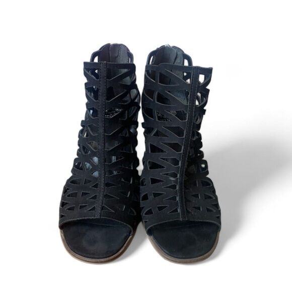 Vince Camuto Black Suede Kevston Stacked Heeled Sandals Size 8 - Picture 4 of 10